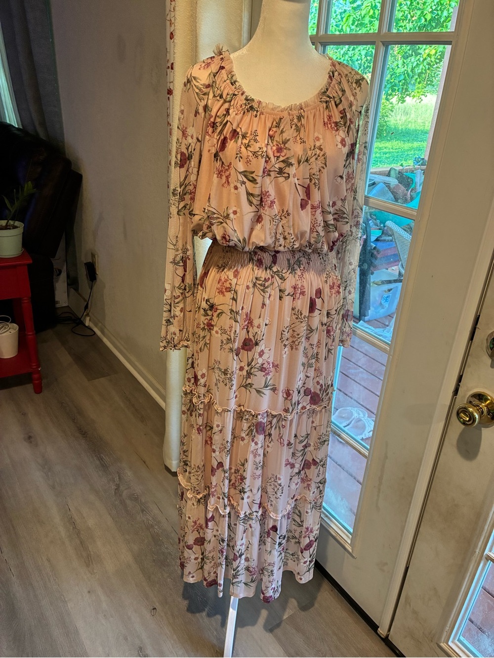 Romantic Floral Maxi Dress in Blush Pink